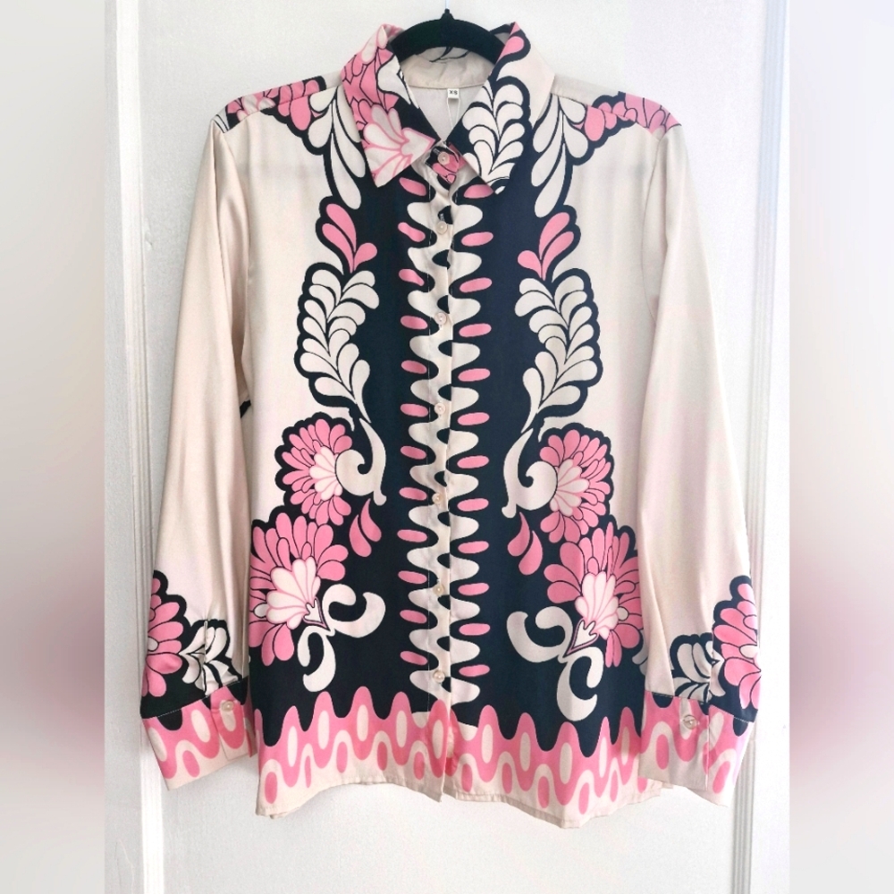 Floral Pink and Black Shirt
